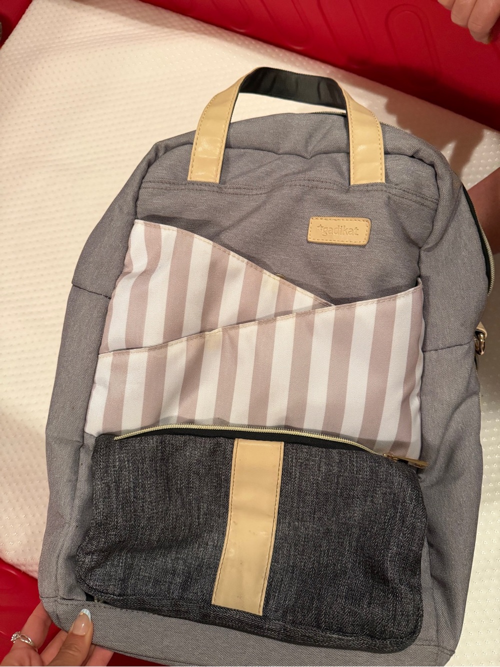 Gadikat baby diaper bag backpack - Gray with Cream Accents